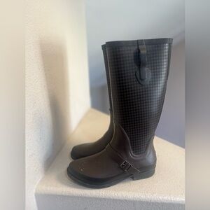 LL BEAN Wellie Tall, Black/Brown Houndstooth, Waterproof‎ Rain Boots women sz 10